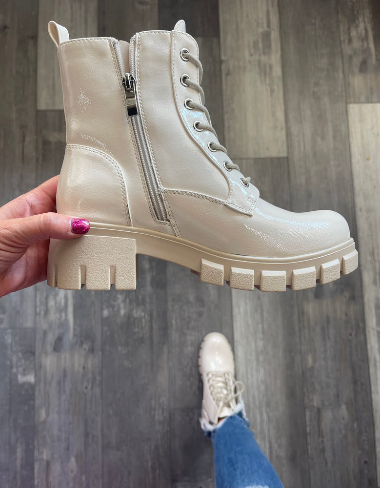 Cray Ivory Patent Boot