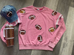 Pink Football Sequin Crew Neck Sweatshirt