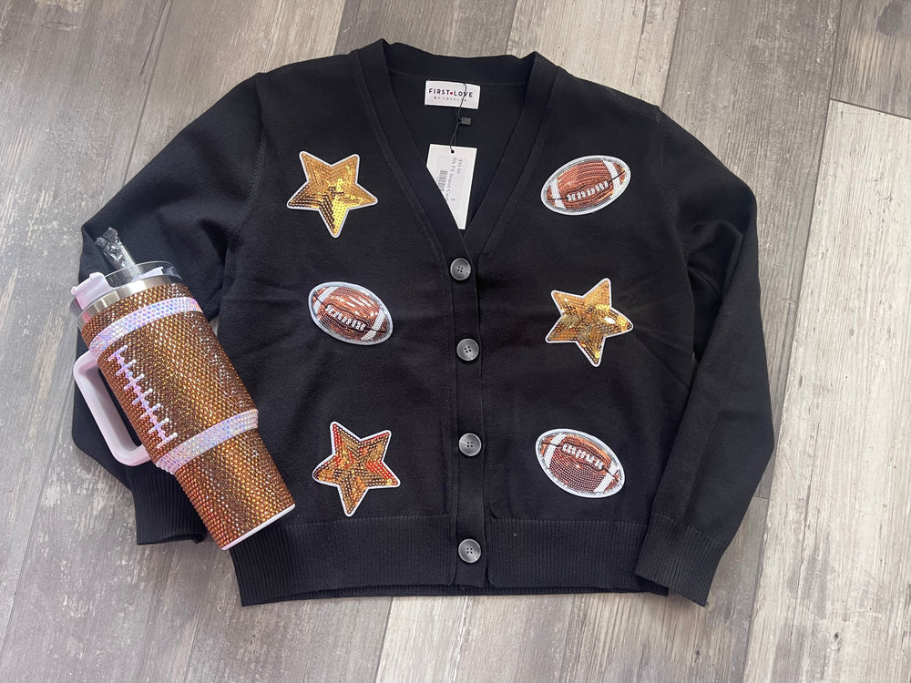 Black Sequin Football Cardigan