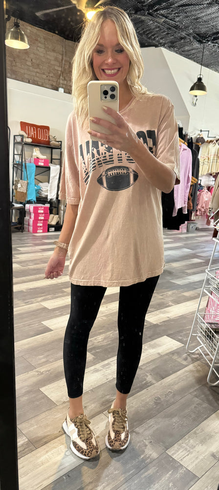 Football Silhouette Oversized Mineral Washed Tee in Dusty Pink