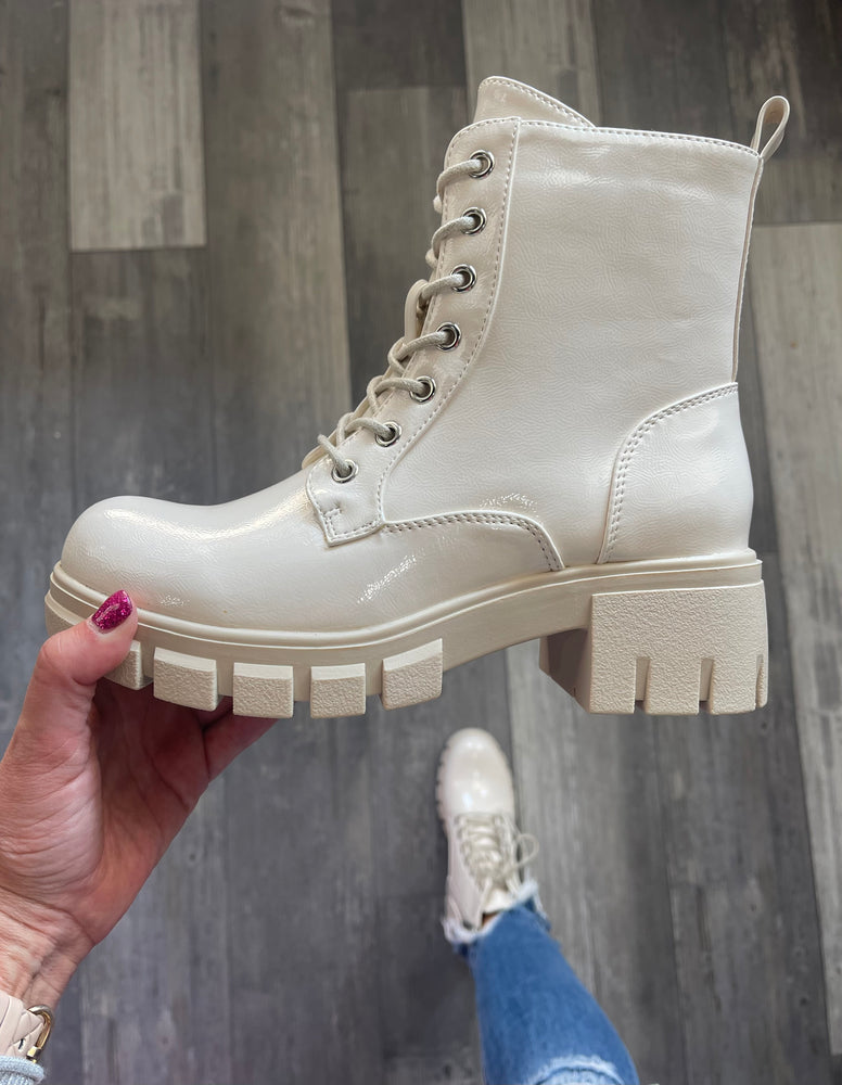 Cray Ivory Patent Boot