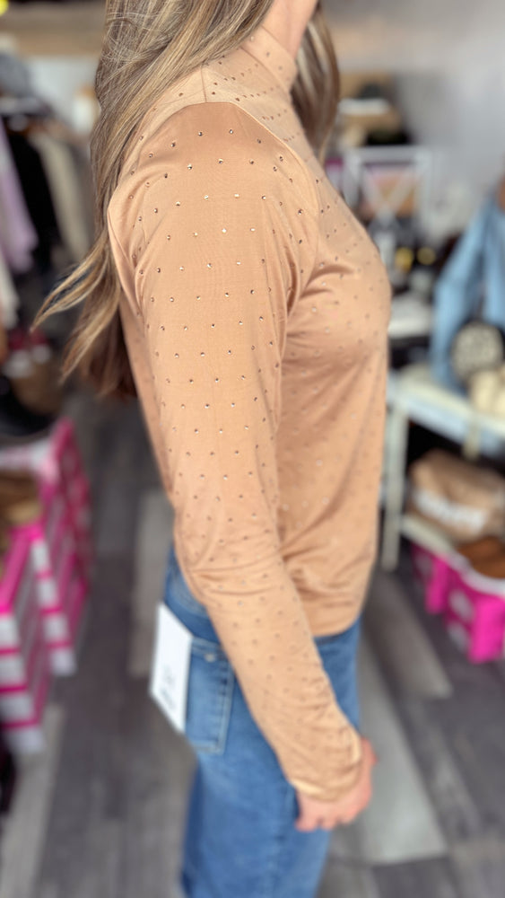 Nude Rhinestone Sheer Fitted Top