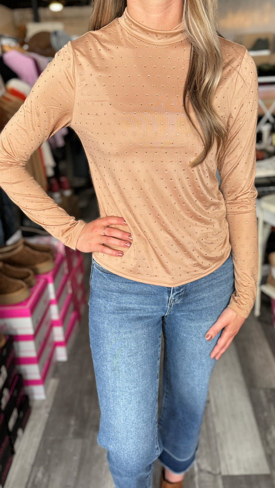 Nude Rhinestone Sheer Fitted Top