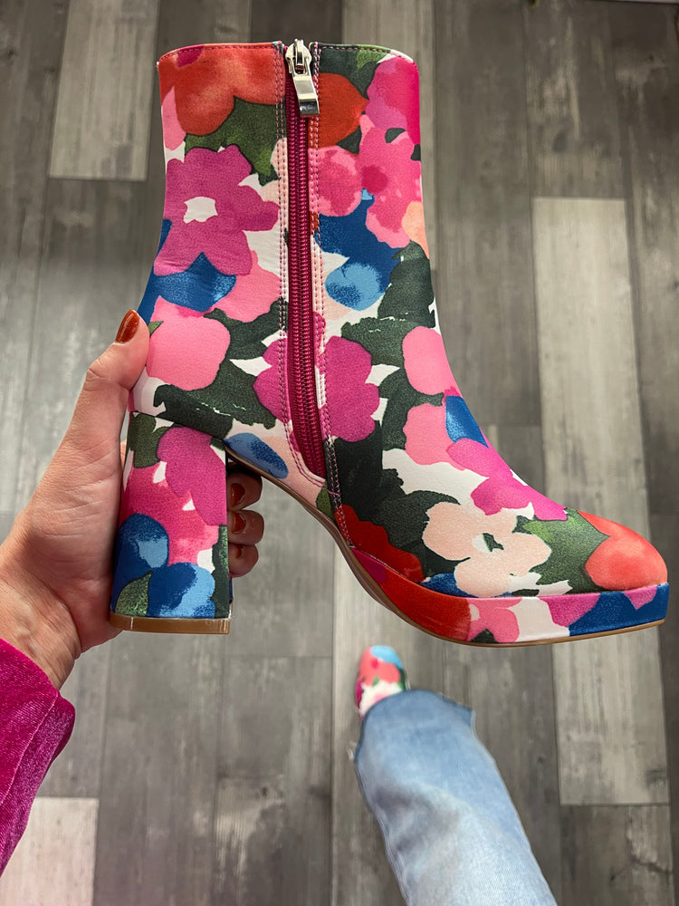 Flower Block Heel Bootie