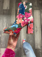 Flower Block Heel Bootie