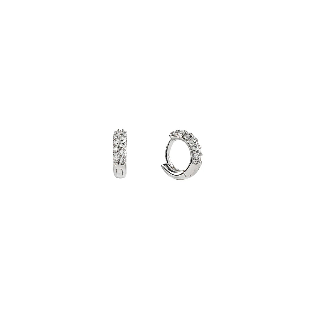 Silver Crystal Huggies Hoop Earrings