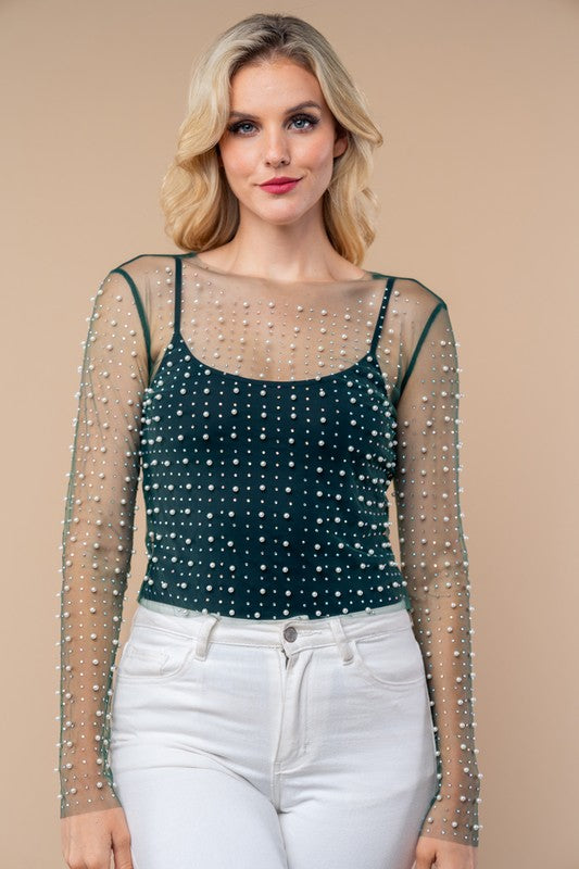 Emerald Long Sleeve Pearl Top