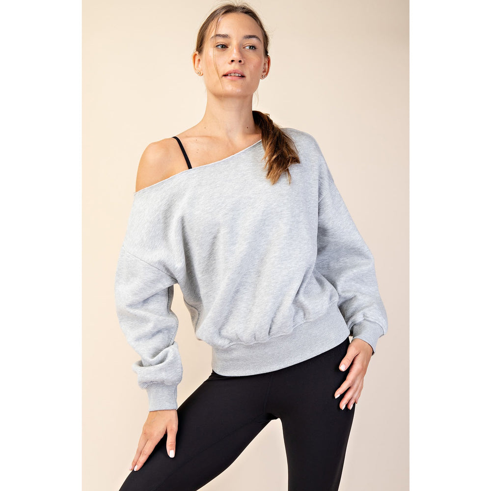 Grey French Terry Off Shoulder Top