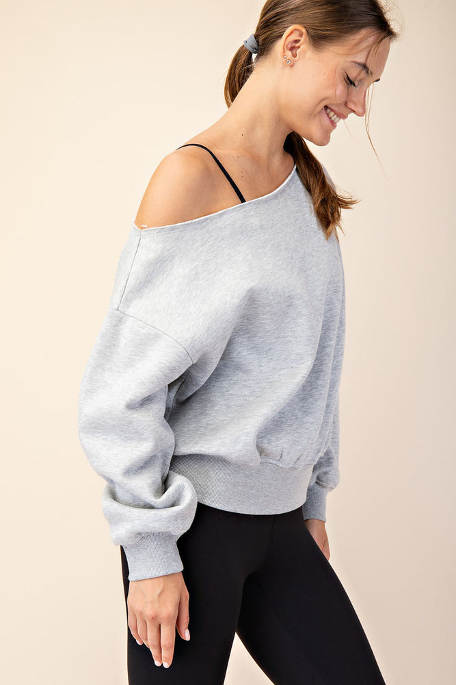 Grey French Terry Off Shoulder Top