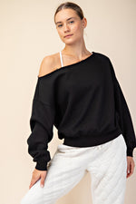 Black French Terry Off Shoulder Top