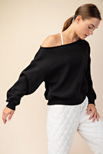 Black French Terry Off Shoulder Top