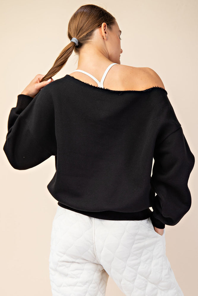 Black French Terry Off Shoulder Top