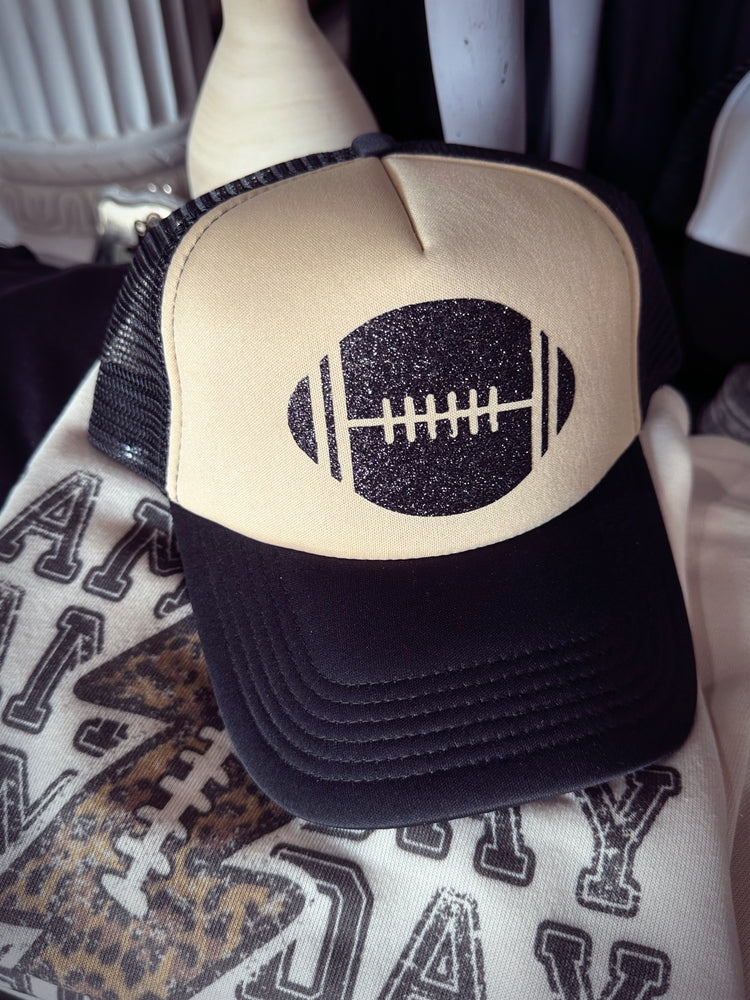 Black/Tan Sparkle Football Trucker Hat