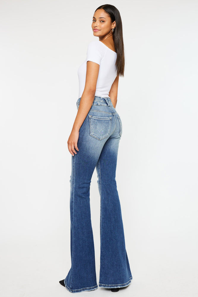 Medium Wash Distressed Kancan Flare Jean