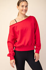 Best Selling French terry Off Shoulder Top in Red