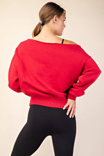 Best Selling French terry Off Shoulder Top in Red