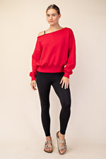 Best Selling French terry Off Shoulder Top in Red