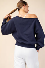 Best Selling French terry Off Shoulder Top in Navy