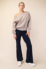 Best Selling French terry Off Shoulder Top in Taupe