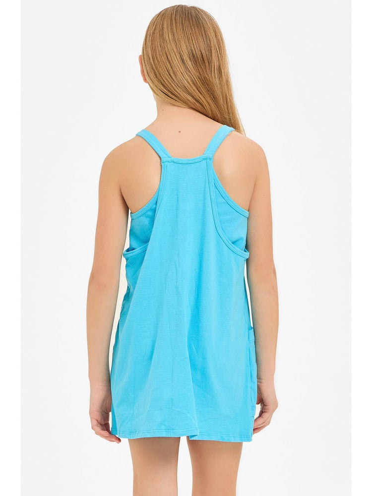 Girls Blue Aqua Romper Tank Dress