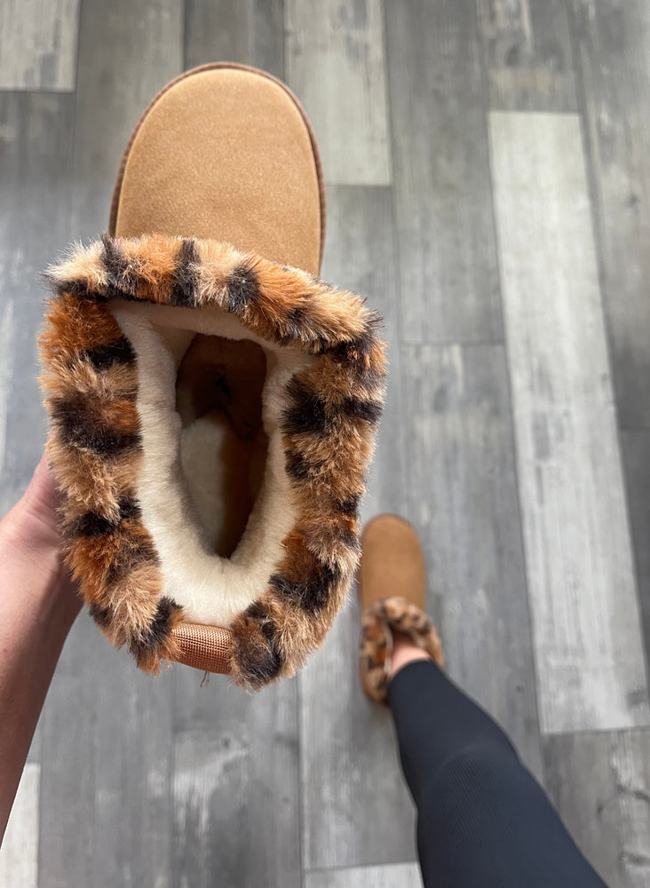 Fur Lined Half Boot Leopard Slip Ons