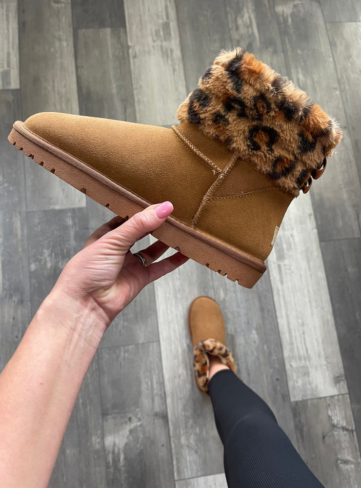 Fur Lined Half Boot Leopard Slip Ons