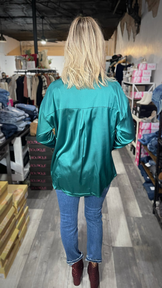 Emerald Button Up Satin Blouse