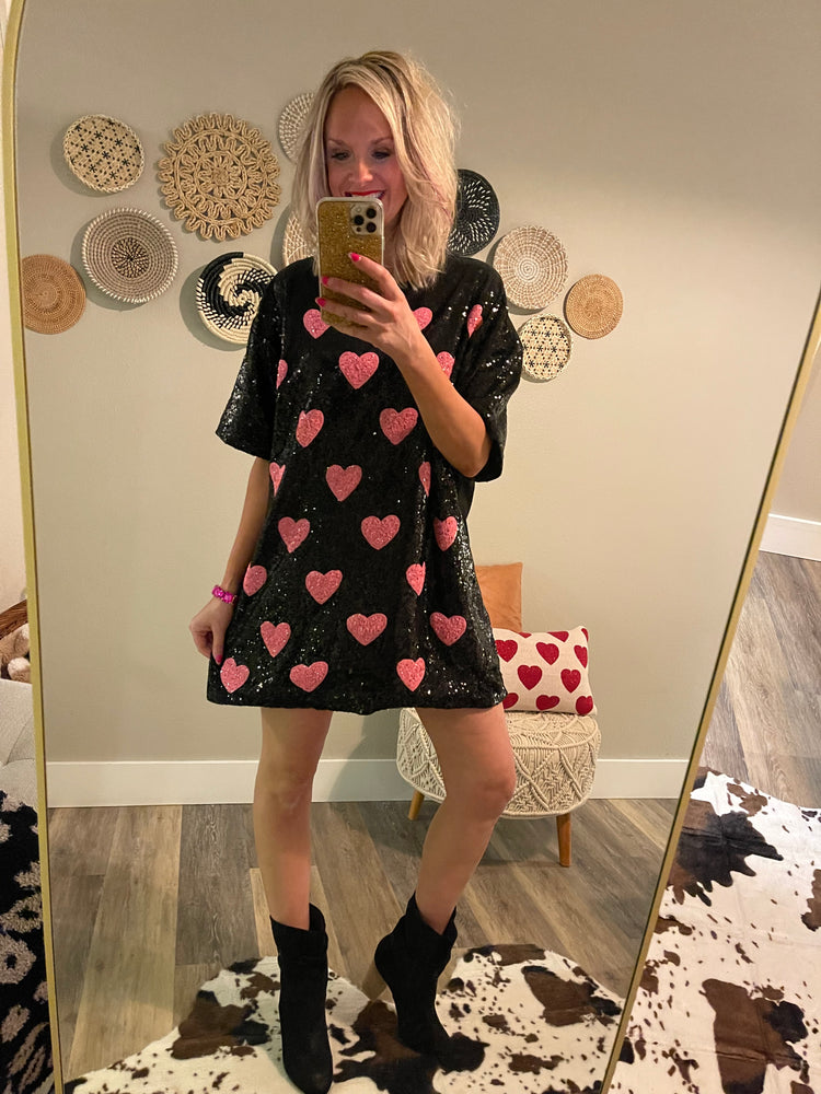 Sequin Black Pink Heart Dress