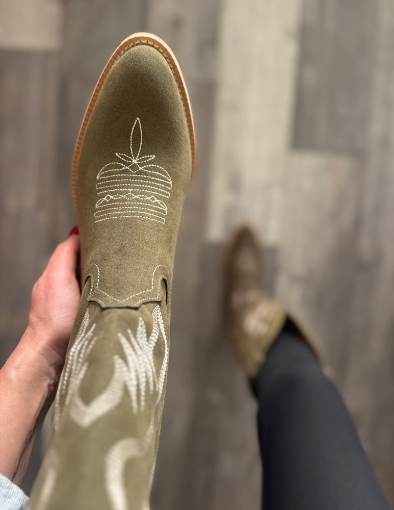 Olive Embroidered Classic Western Boots