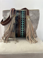 Turquoise Leather & Cowhide Fringe Purse