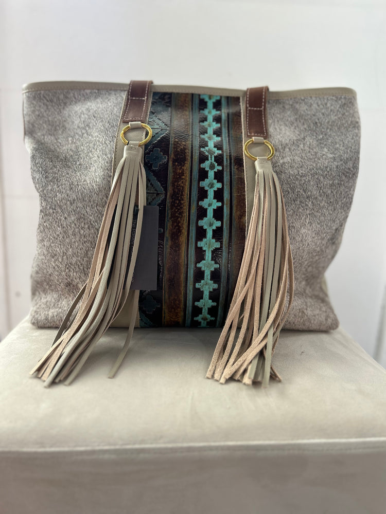 Turquoise Leather & Cowhide Fringe Purse