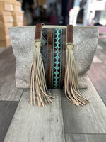 Turquoise Leather & Cowhide Fringe Purse