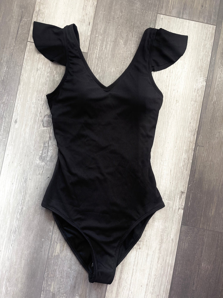 Beachside Bliss Ribbed Ruffle Shoulder One Piece Suit