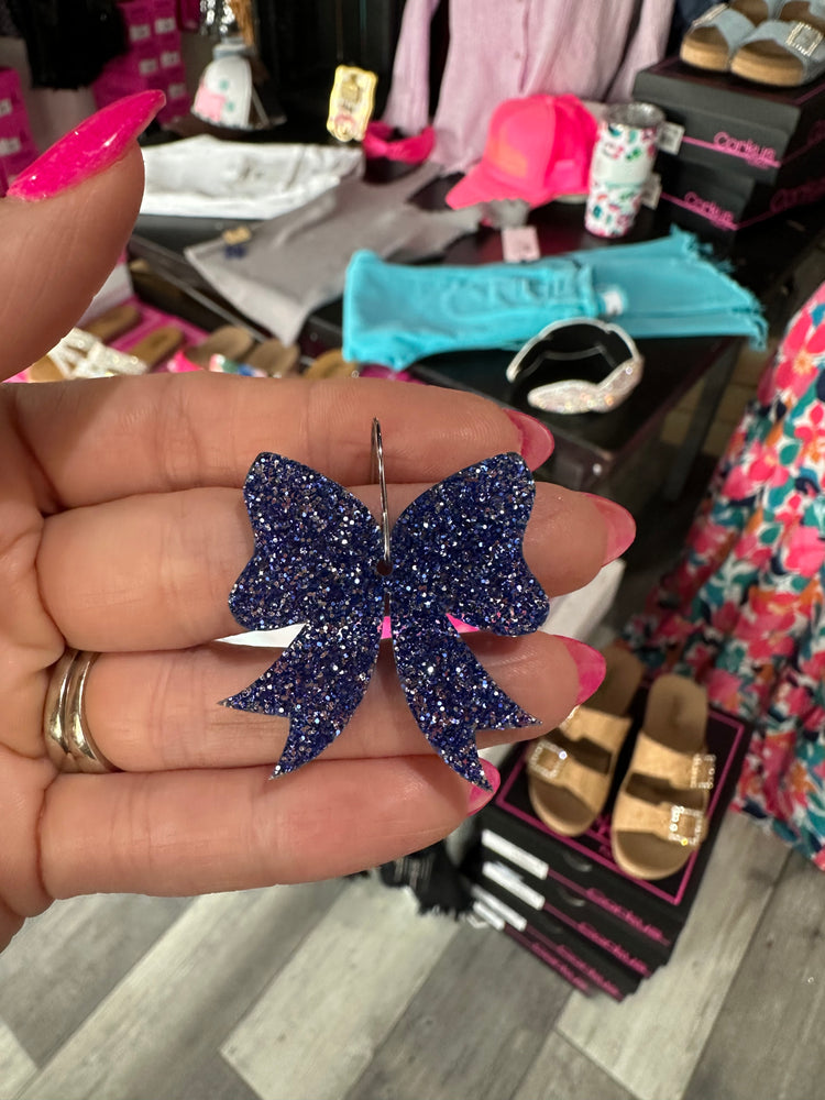 Navy Glitter Bow Earrings