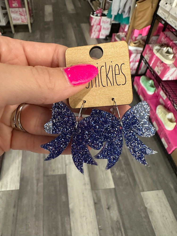 Navy Glitter Bow Earrings