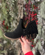 Black Trio Fringe Bootie by VeryG