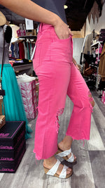 Hot Pink Cropped Flare Jeans