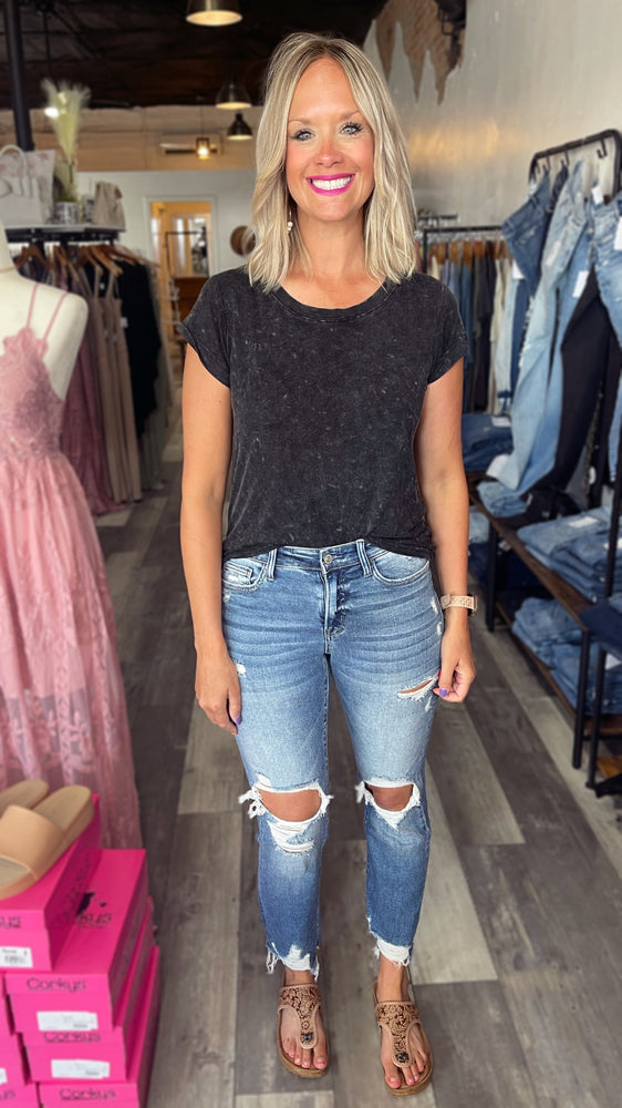 Medium Wash Distressed Knee/Ankle Jean by Flying Monkey