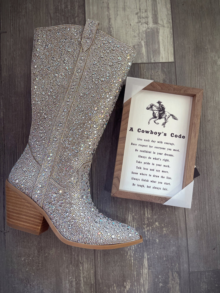 Glitzy Tall Clear Rhinestone Boots by Corky’s