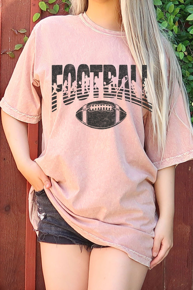 Football Silhouette Oversized Mineral Washed Tee in Dusty Pink