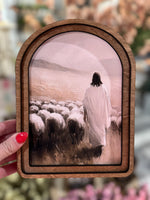 Arched Jesus and Flock Framed Art