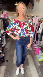 Stylish Floral White Combo Bubble Sleeve Top