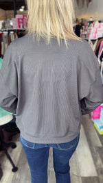 Charcoal Ribbed Crew Neck Top