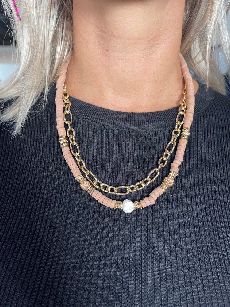 Double Layer Neutral/Gold Chain Necklace