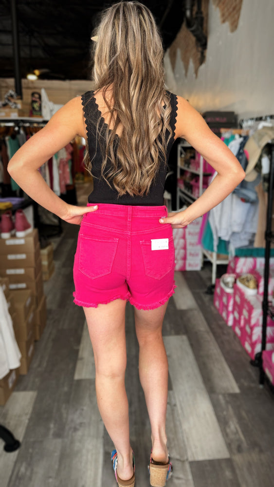 Fuchsia High Rise Cross Over Shorts