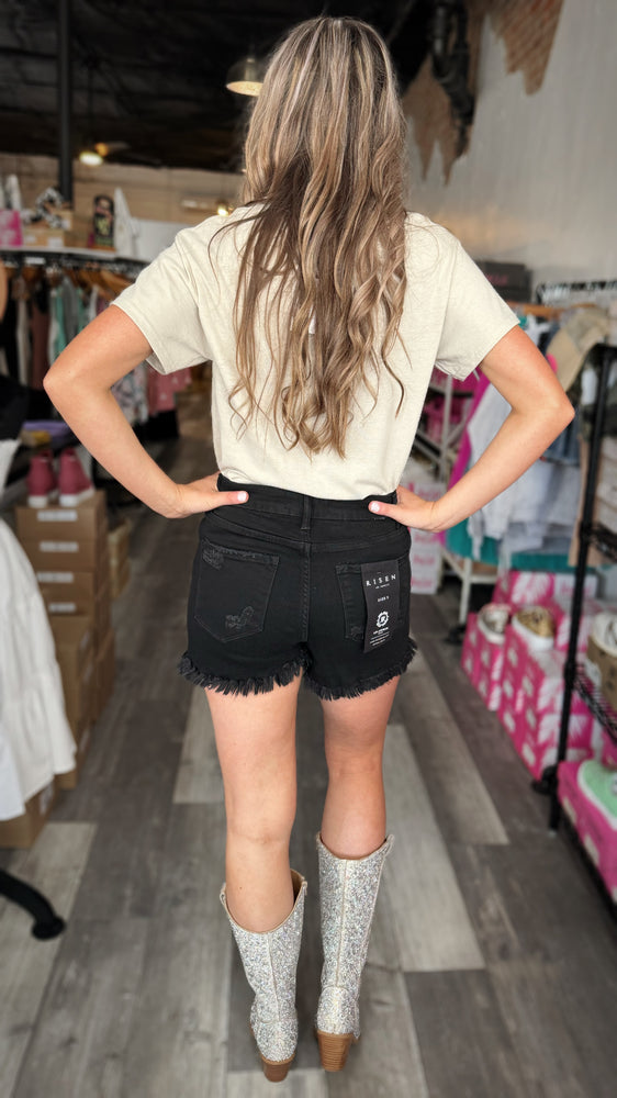 Black High Rise Rhinestone Shorts