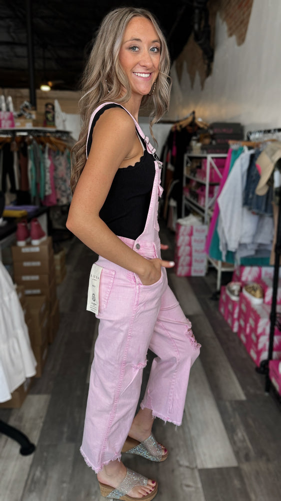 Pink Acid Wash Denim Overalls