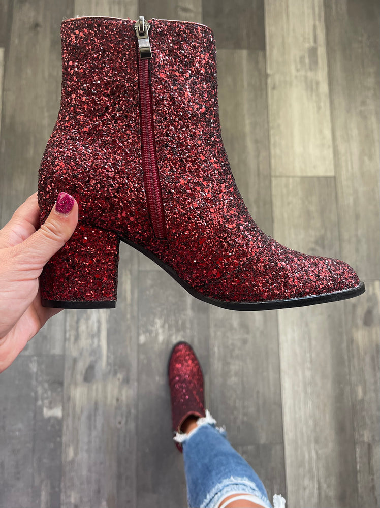 Burgundy Glitter Booties by Corkys