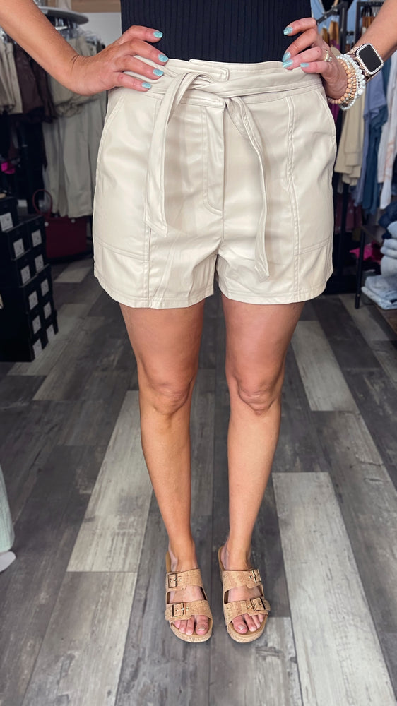 Faux Leather Shorts With Waist Tie