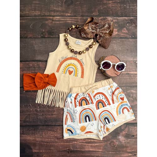 Rainbow Fringe Shorts Set